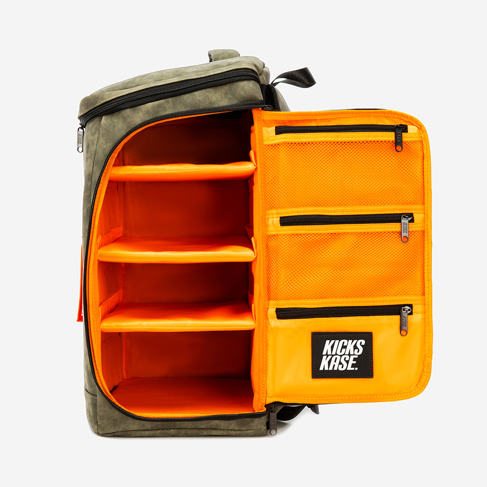 Suede Kicks Kase Backpack (Olive Green/Orange)